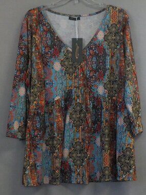 Ofeefan Boho Style Patchwork Babydoll Tunic Top NWT   A617